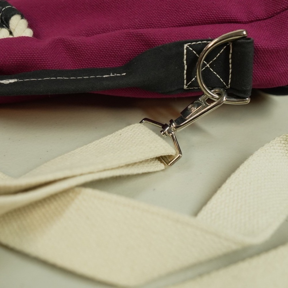 VTG LL Bean Boat Tote Barrel Bucket Bag Magenta Canvas Nautical Rope Made USA - Picture 3 of 12
